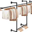 Livabber Industrial Pipe Clothes Rack, Heavy Duty Detachable Iron Garment Rack Wall Mounted, Rustic Saving Space Clothes Bar Multi-Purpose Hanging Rod for Bedroom, Closet, 2 Tier, Black (82 Inch)