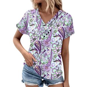 Womens Tops Summer Casual V Neck Shirts Trendy Floral/Graphic Print Tie Dye Tunics Basic Short Sleeve Tees, XL 