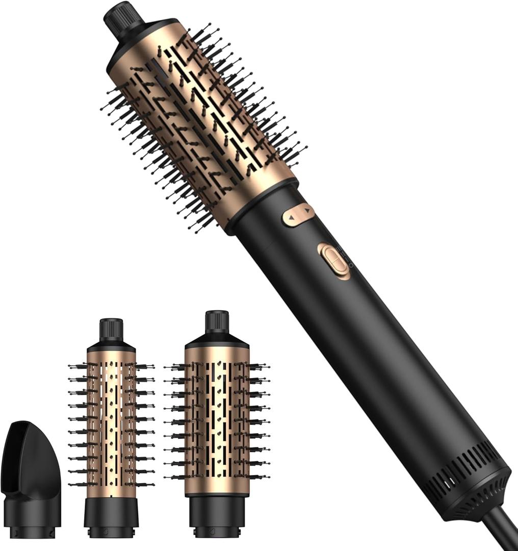 4 in 1 Rotating Hair Dryer Brush,Professional Brush Blow Dryer with Detachable Brush(2" & 1.5"),3 Heats and 2 Speeds Rotating Hot Air Brush for Curling,Straight,Drying