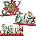 Blulu 3 Pcs Christmas Decorations Indoor Centerpieces for Tables Tabletop Wooden Sign Snowman Farmhouse Centerpieces for Christmas Xmas Holiday Party Indoor Decor(Red)