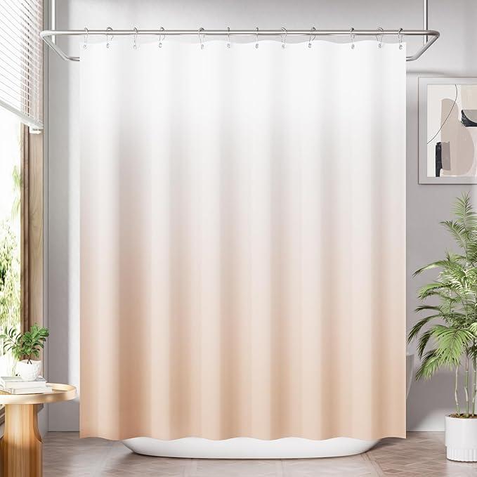 Fabric Shower Curtain, Cloth Khaki Shower Curtain Set with 12 Hooks, Washable Fabric Ombre Khaki and White Shower Curtain, Rustic Modern Bathroom Shower Curtain, 72x72 Inches