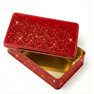 Red Glitter Metal Tin Valentine's Day Gift Box for Cookies, Candy, Crafts & Storage Ideal for Gifting, Home Decor & Party Favors
