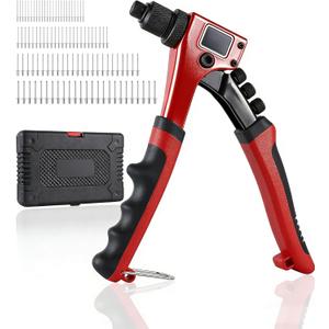 Anfrere Rivet Gun Kit, Manual Riveting Tool with 100 Rivets and 4 Interchangeable Heads, Professional 4-in-1 Pop-Up Hand Riveter, Storage Case