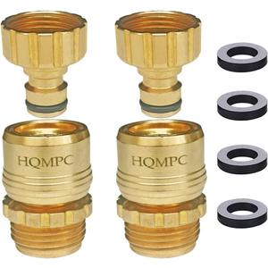 HQMPC Garden Hose Quick Connect No Pb Solid Brass Quick Connector Garden Hose Fitting Water Hose Connectors 3/4 inch GHT (2 Sets)