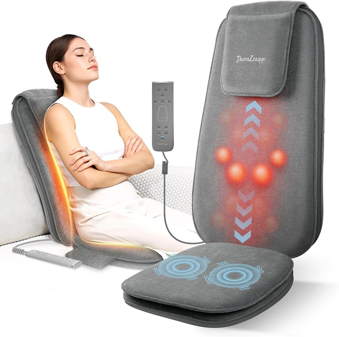 Shiatsu Back Massager with Soothing Heat, Upgraded Deep Tissue Kneading Massage Chair Pad, Vibration Massage Seat Cushion, Relax at Home Office, Gifts