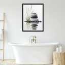 Beautiful Tranquil Zen Stacked Stones with Water Reflection Canvas Wall Art - Cozy Modern Minimalist Spa Decor for Bathroom Bedroom Office - HD Waterproof Stretched Framed Ready to Hang 16x24 Inches
