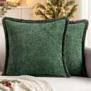 MIULEE Decorative Black Throw Pillow Covers 20x20 Inch Set of 2 Soft Cozy Boho Farmhouse Couch Pillow Covers with Tassels Chenille Accent Pillowcases for Spring Sofa Bed Living Room Home Decor Green
