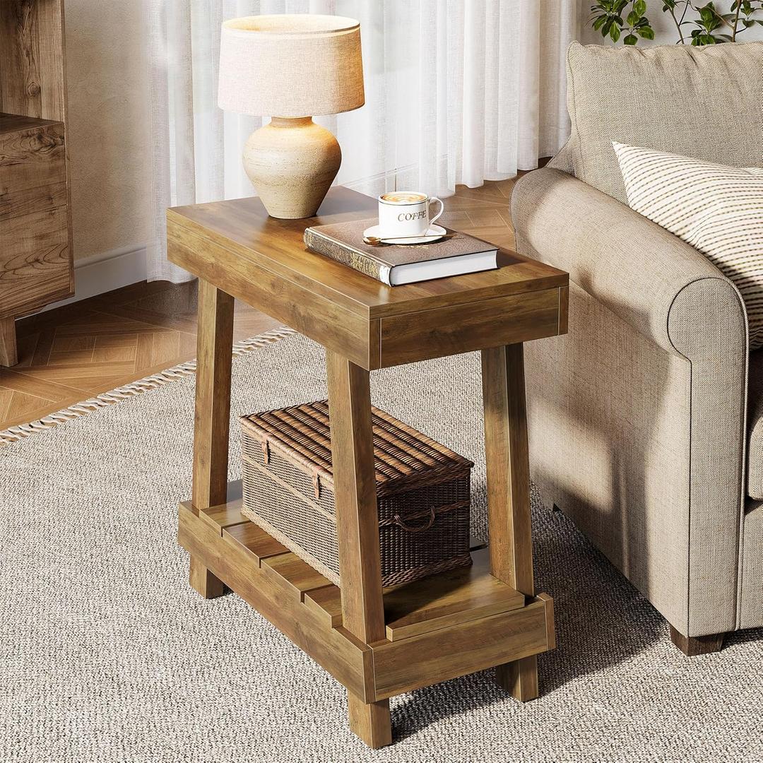 Tribesigns End Table, Side Table with 2-Tier Storage Shelf for Living Room, Farmhouse Bedside Nightstand with Heavy Duty Base for Bedroom (1 PCS)