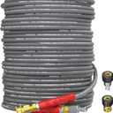 Pressure Washer Hose 100ft 4200PSI with 3/8 Quick Connect, 1/4 Commercial Grade Steel Wire Braided Kink Resistant Power Washer Extension Hose, Flexible Replacement Hose Adapter Set