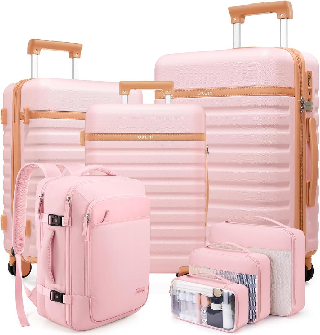 Luggage Sets 7 Piece, Durable Hardside ABS Carry on Luggage with Spinner Wheels & YKK Zipper TSA Lock, Large Checked Travel Suitcase With Backpack Set for Men and Women,20/24/28 Inch
