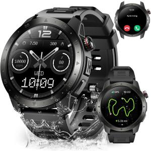 Military Smart Watches for Men Built-in GPS(Answer/Make Calls), 1.43" AMOLED Screen with Compass, Altitude, Barometer, 3ATM Waterproof, Fitness Watch with Health Monitor for Android iOS (Black)