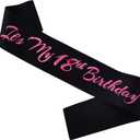 It's My 18th Birthday Sash, Black Pink Birthday Sash for 18th Bday Party Supplies, Gifts for Girls Bday Party Favors