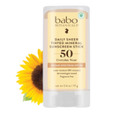 Babo Botanicals Daily Sheer Mineral Tinted Sunscreen Stick SPF50 - Natural Zinc Oxide - For Face - For all ages - EWG Verified - Water Resistant - Fragrance-Free