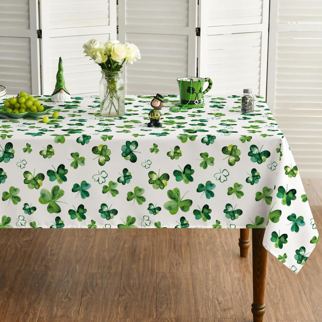 Horaldaily St. Patrick's Day Rectangular Tablecloth 6084 Inch, Shamrock Irish Clover Luck Washable Table Cover for Party Picnic Dinner Decor (Green)