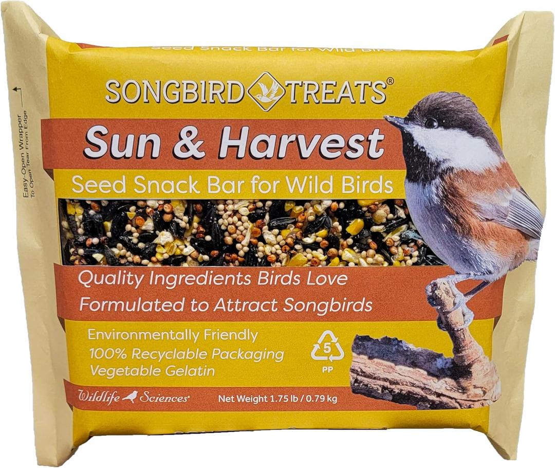 Songbird Treats Seed Bars | 8 pack of 1.75 -2 lb Bird Seed Cakes for Wild Birds (Sun & Harvest) (EXP 01/07/28)