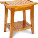 16" Compact Teak Shower Bench with Shelf & Handle, Solid Premium Teak Shower Stool, Durable Waterproof Seat for Inside Shower, Teak Wood Bench for Bathroom, Indoor & Outdoor Use