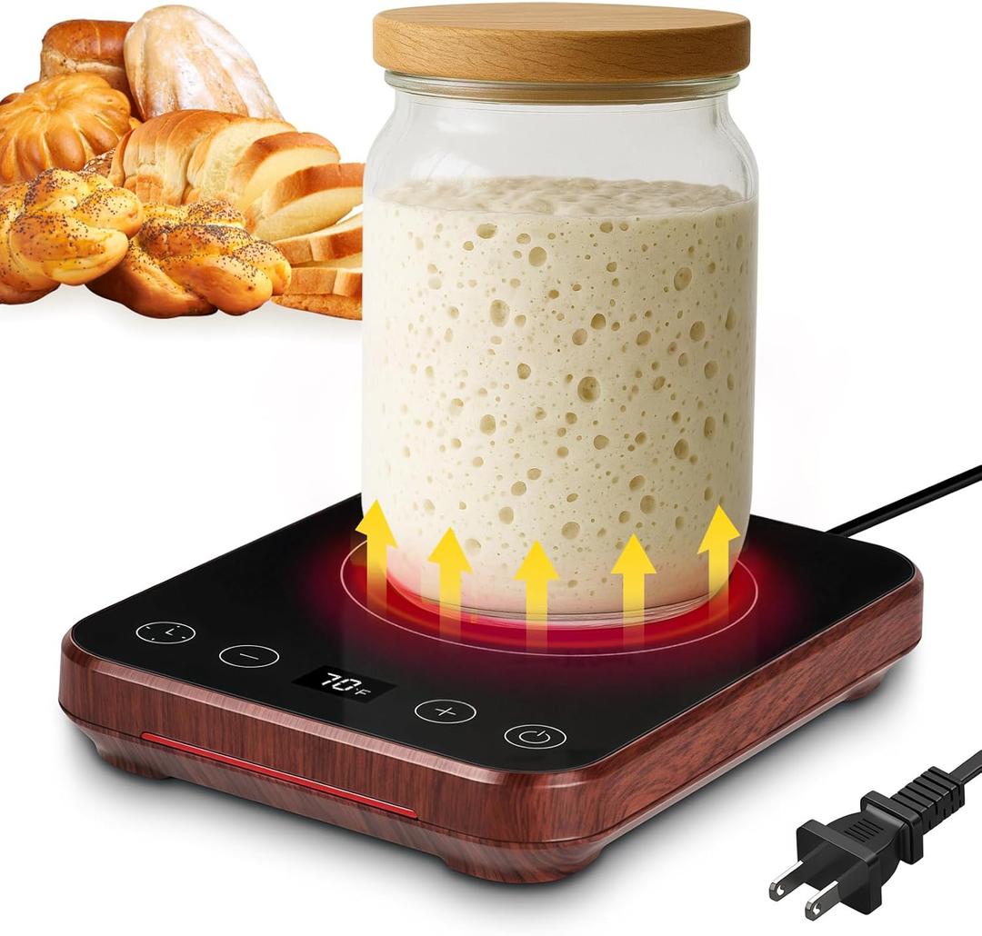 Sourdough Starter Warmer, MAXVINI Upgrade Sourdough Warming Mat with Precision Temperature Control (70-100F) Auto-Warming Sensor, 0-12H Timer & Auto On/Off, for Home Bakers & Beginners - Wood Grain
