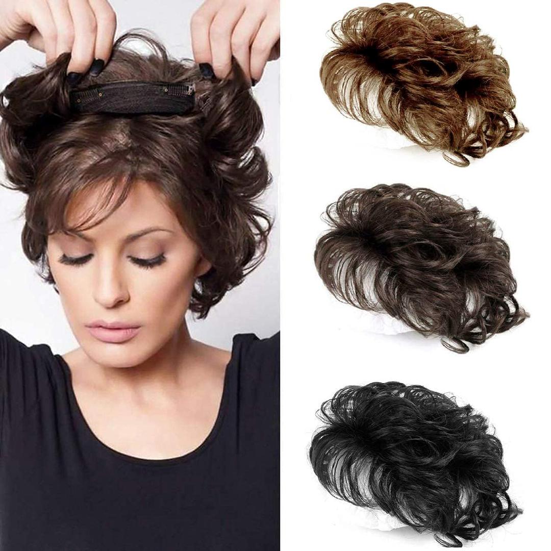 Women Short Human Hair Topper Closure Curly Wiglet Hairpiece Clip in Top Hairpiece Natural Weaving Hair Replacement for Thinning Hair 13x14cm(Light Brown 6")