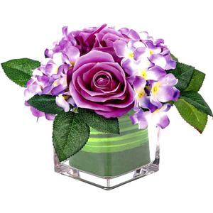 Fule Artificial Silk Rose Flower Centerpiece Arrangement in vase for Home Wedding Decoration (Light Purple)