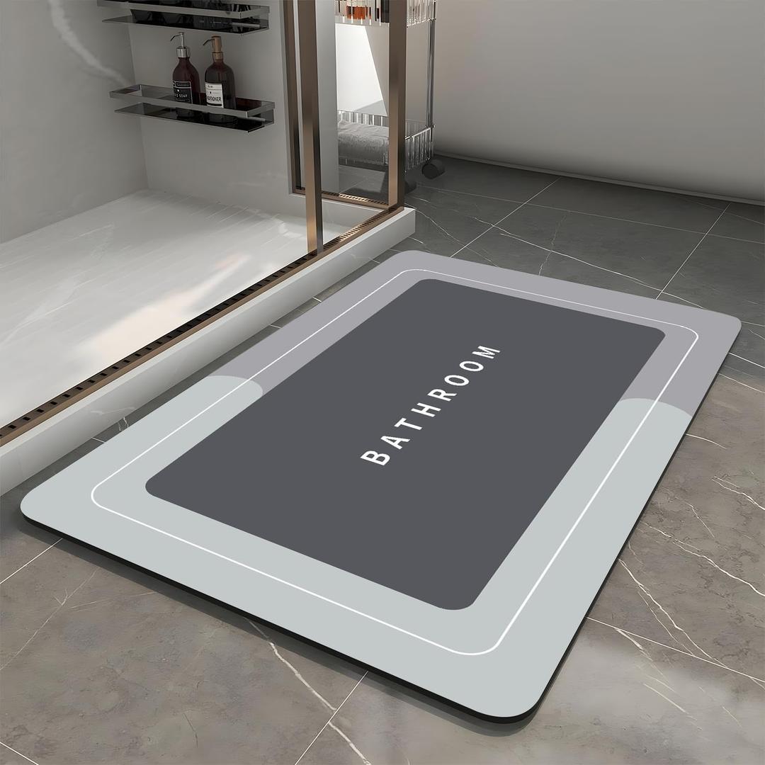 Bath Mat, Quick-Drying Non-Slip Thin Bathroom mat Super Absorbent Bath mats Rug-Bath Mats for Bathroom Floor Bathtub Vanity-Bathmat Bath Rug Easy Care Grey 27.5" x15.7"