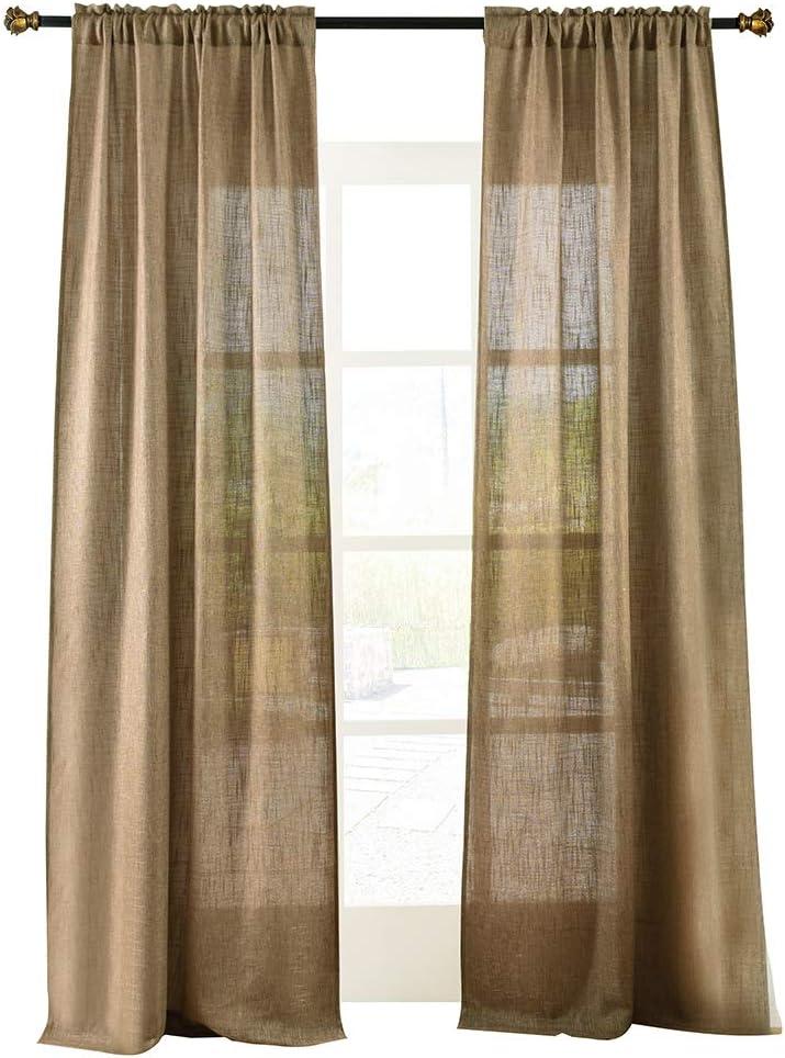 Valea Home Soft Burlap Natural Tan Rod Pocket Window Curtain Panels for Living Room, 52 inches x 96 inches, 1 Panel