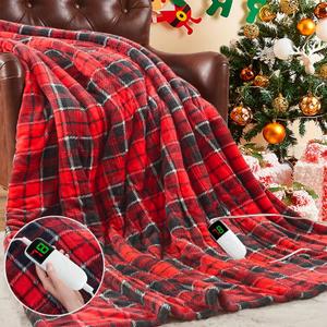OCTROT Red Christmas Heated Blanket Electric Throw 50X60, Heating Throw Gift with 10 Heating Levels & 8 Hours Auto Off, Plaid Checkered Sherpa Blanket Warmer for Adults, Couch Bed Office Use