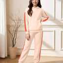 Fuermos Kids Girls Clothes 2 Piece Outfits Colorblock Casual Hoodies Long Sleeve Fashion Sweatshirts and Sweatpants (9-10 Years, Apricot)