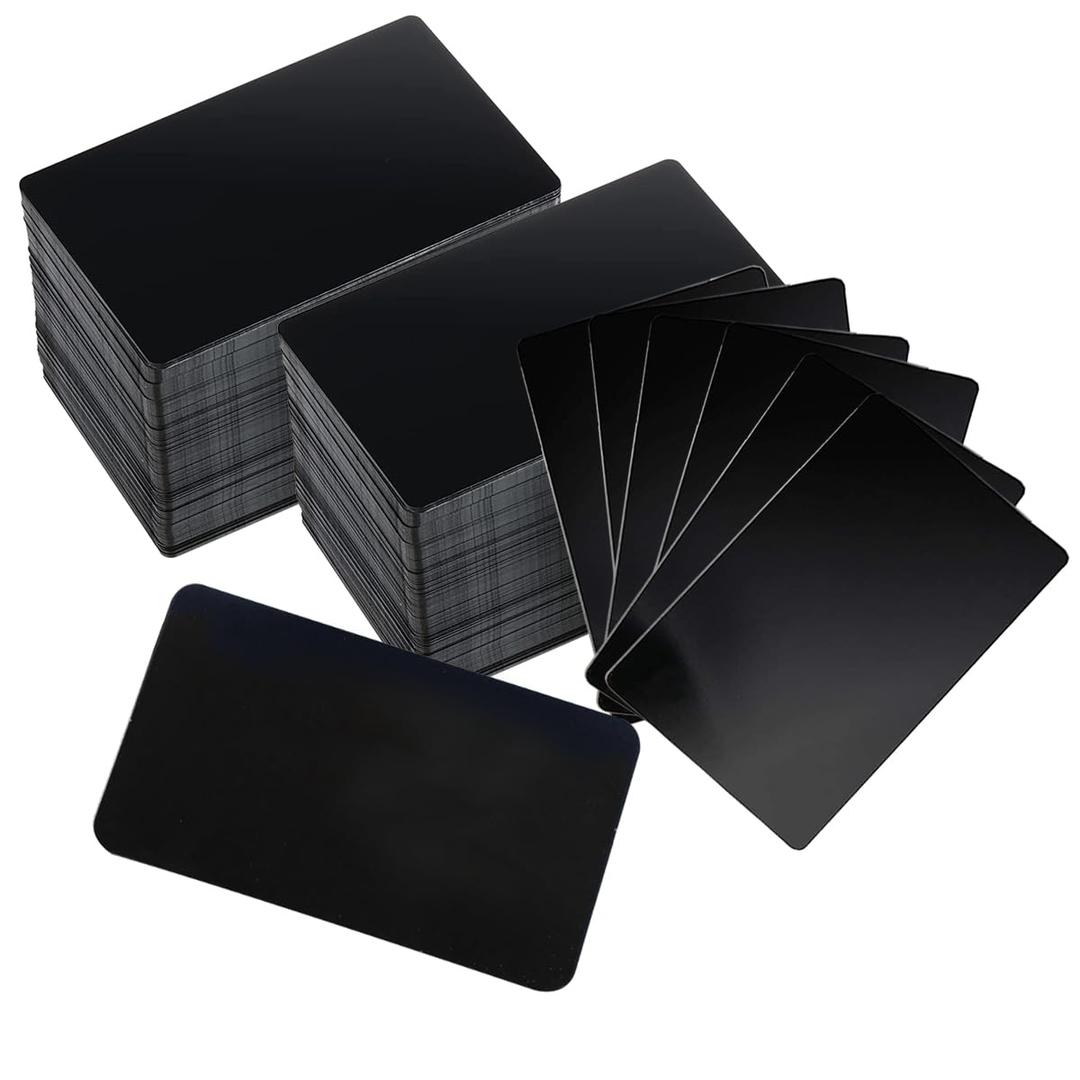 100PCS Metal Business Card Blanks 0.45mm Thickness Black Aluminum Metal Blanks Cards for Laser Engraving Home Office Customer DIY Gift Plate Invitations, 3.4 x 2.1 Inch