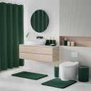 Dark Green Bathroom Accessories Set - Bathroom Sets, 25PC Bath Accessory Set, Bathroom Sets with Push Top Trash Can, Shower Curtain and Rugs, Toilet Brush, Trash Can & Soap Dispenser