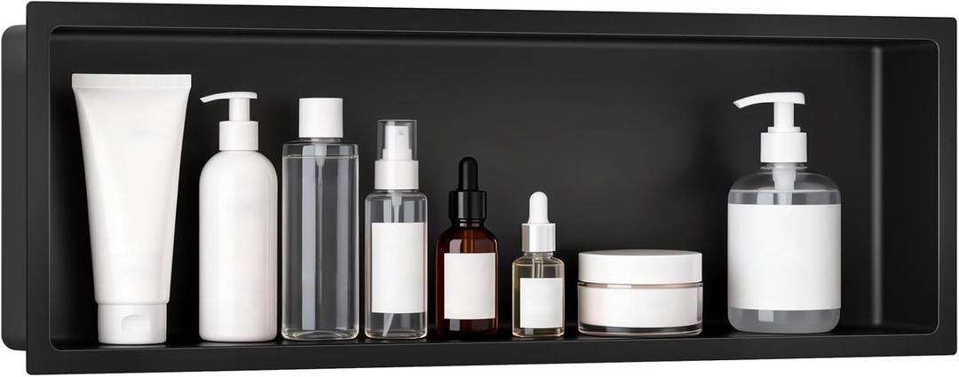 VELPAX No Tile Needed Shower Niche 12"X 36", Bathroom Wall Niche Single Shelf, Stainless Steel Shower Niche for Bathroom, Kitchens, Balconies