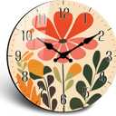 Colorful Floral Wall Clock, 10 Inch Boho Analog Wall-Clock Decorative, Farmhouse Wooden Clocks Battery Operated, Silent Clocks Non-Ticking for Bedroom Kitchen Living Room Home Dcor (Black White Marble Texture)