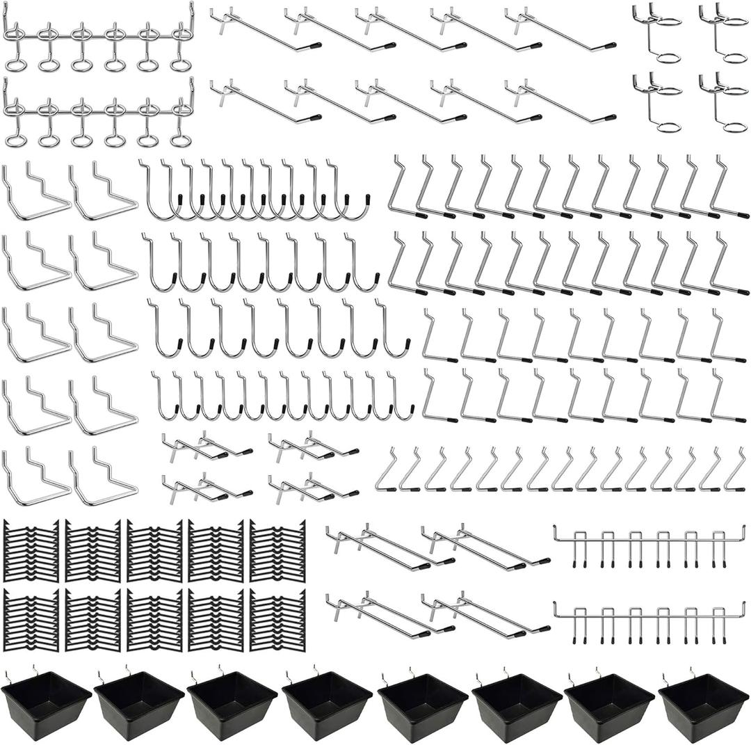 258PCS Pegboard Hooks, Pegboard Accessories Organizer Kit, Pegboard Set for Tools,1/8 and 1/4 inch Pegboard Hooks Assortment, Peg Board Hooks, Peg Board Bins, Peg Locks