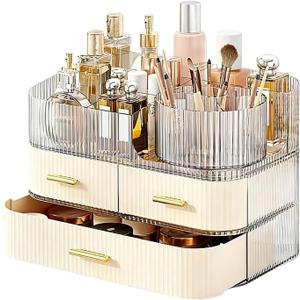 Zorianta 3 layer vanity desk organizer with drawers Rotating Makeup Organizer
