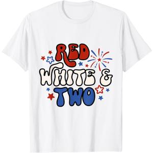 Kids Red White & Two 2nd Birthday 4th Of July T-Shirt (White, XL)