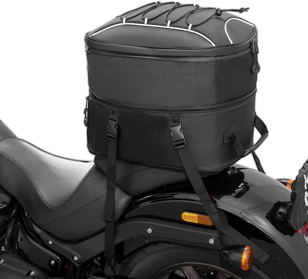 KEMIMOTO Motorcycle Tail Bag, Dual Use Motorcycle Rear Seat Bag with Waterproof Rain Cover, 25L-45L Expandable Motorbike Helmet Bag Luggage Storage Backpack