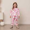 Kuriozud Toddler Kids Little Girls Birthday Satin Silk Pajamas Long Sleeve Button Down Sleepwear Winter Pjs Set Nightgown (Pink) Size 80