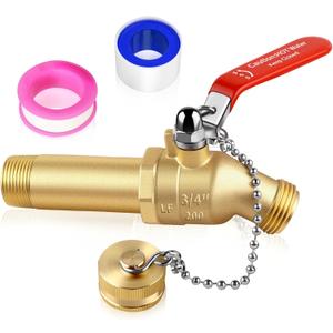Boltigen Full Port Water Heater Drain Valve, 3/4NPT Inlet x 3/4GHT Outlet Lead-Free Brass High Flow Hot Water Heater Tank Drain Valve with 3inch Shank, 180 Degree Handle (3 inch shank)