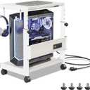 Computer Tower Stand with Charge Station and USB Charging Port - Height Adjustable PC Tower Stand, Under Desk CPU Holder Cart with Locking Caster Wheels for Fits Most PC (17.32", White)