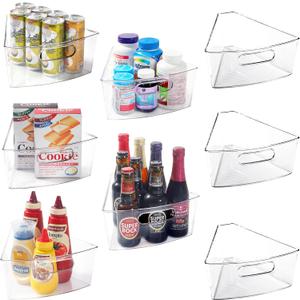 Leeden Lazy Susan Organizer for 26" Diameter Corner Lazy Susan, Plastic Kitchen Cabinet Storage Bins with Handle, 8 Packs, 1/8 Wedge - Food Safe, BPA Free