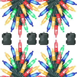 WATERGLIDE 4 Pack 50LED Outdoor Christmas Lights, 16FT Battery Operated Mini String Light with 8 Modes & Timer, Xmas Tree Lights Waterproof for Patio Garden Party Wedding Holiday Decor, Multicolor