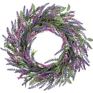 Briful Lavender Artificial Wreaths for Front Door, 20'' Spring Summer Faux Wreath for Indoor Outdoor Mantle Window