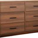 Modern 6-Drawer Dresser with Spacious Storage,Sturdy Wood Frame, and Large Capacity Drawers, Dressers for Bedroom, Home Organization Storage for Living Room or Hallway, Walnut