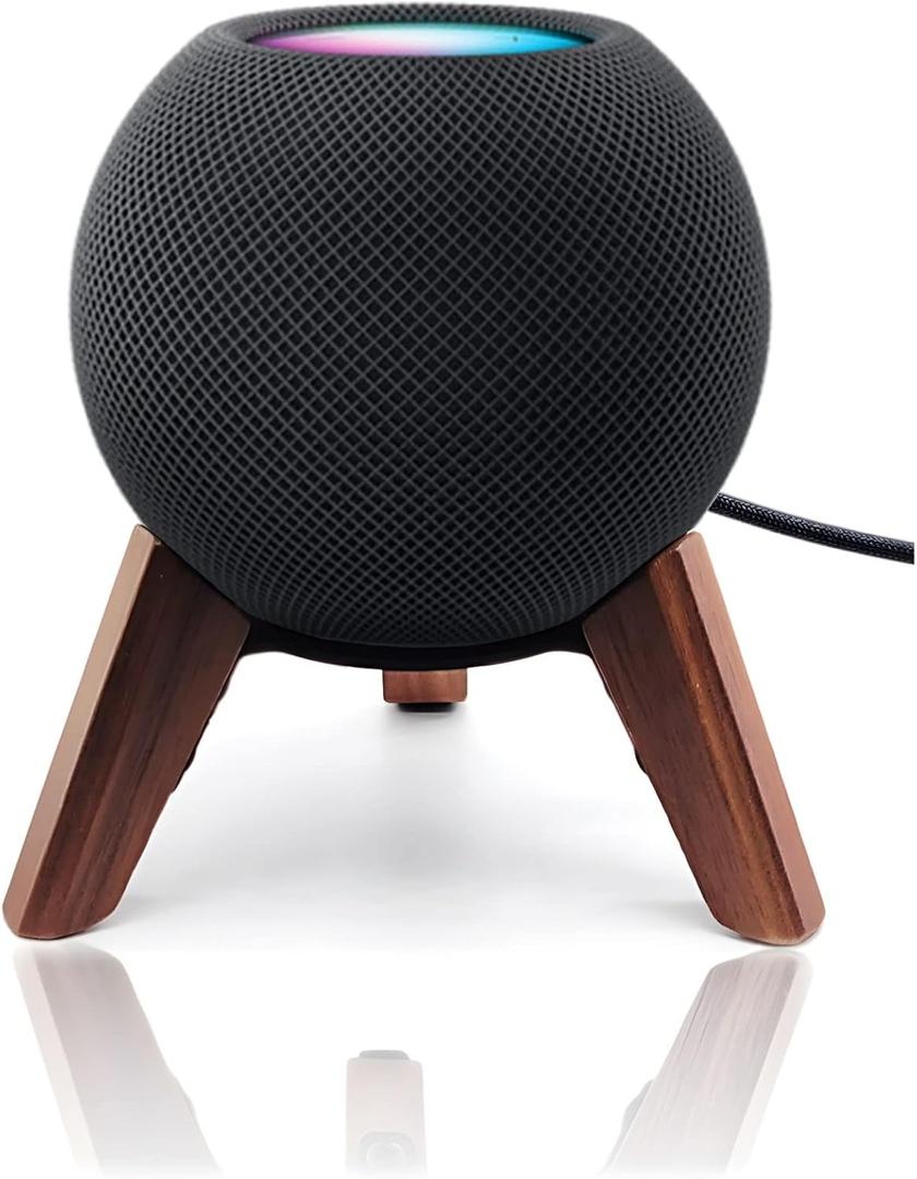 Real Wood Stand for Homepod mini(2020 Released), Wooden Holder Tripod with Metal Frame,Safe Stable Mount with Anti-Slip Silicone pad Protects Home pod mini Speaker Well (Color:Walnut)