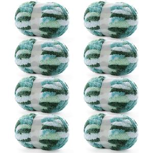 8 Pack Chunky Yarn for Hand Knitting - Chenille Blanket Yarn for Crocheting Blankets - 228 Yds/61.6 Oz Rainbow Ombre Yarns - Super Bulky Soft Thick Mixed Color Jumbo Yarns (8, Mint-Teal-Green)