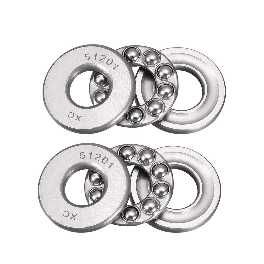 uxcell 51201 Miniature Thrust Ball Bearing 12mm x 28mm x 11mm Chrome Steel with Washer 2pcs