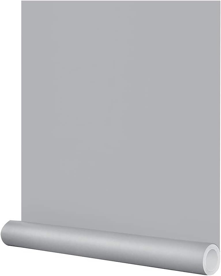 FUKU MON 24"x394" Grey Wallpaper Matte Solid Gray Contact Paper Self-Adhesive Peel and Stick Thick Removable Texture Wallpaper for Bedroom Cabinets Livingroom (Ligth Gray)