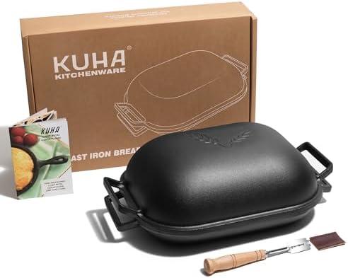 KUHA Cast Iron Bread Pan with Lid - Black Heavy Duty Cast Iron Loaf Pan for Homemade Breadmaking - Pre-seasoned Bread Oven