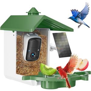 Smart Bird Feeder with Camera, Solar Powered WiFi WildBird Watching Camera with AI Bird Recognition, 2K Auto Capture, Vicohome App Alerts, Outdoor Garden Decor Gift for Dad Mom BirdLovers (Green)