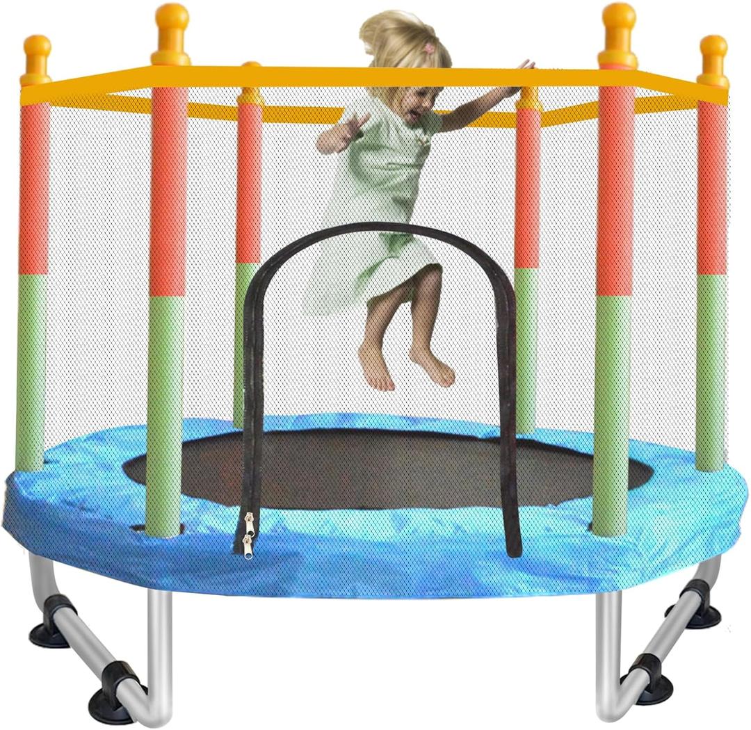 Toddler Trampoline for Kids Ages 1-8, 55'' Small Trampoline with Safety Enclosure Net, Indoor & Outdoor Baby Mini Trampolines, No-Gap Safe Design for Toddlers Jump, Gifts for Children & Boys & Girls