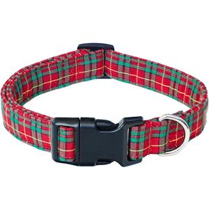 Tunkoo Christmas Dog Collar Red Green Plaid Cute Adjustable Plaid Collar for Boy and Girl Dogs, Dog Collar with Strong Plastic Buckle - for Small Medium Large Pets, M